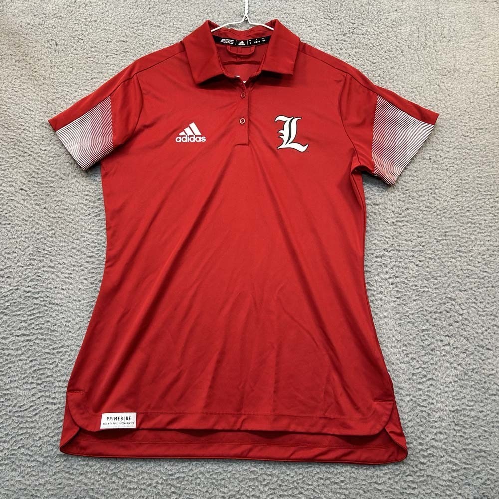 adidas Women's Red Polo with White Logos and Gradient Sleeve Accents